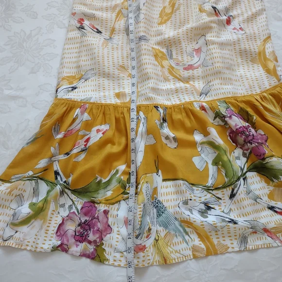 Anthropologie koi fish halter back ties ruffle hem embroidered maxi flowy dress - Picture 4 of 9